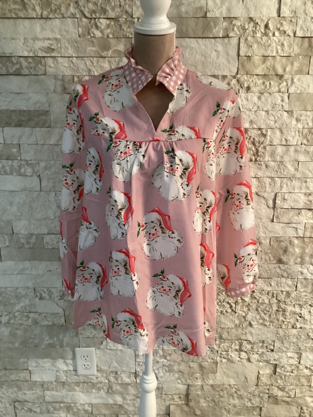 NWT Cherrybetty Pink Vintage Santa Ruffle Gingham Blouse 2XL